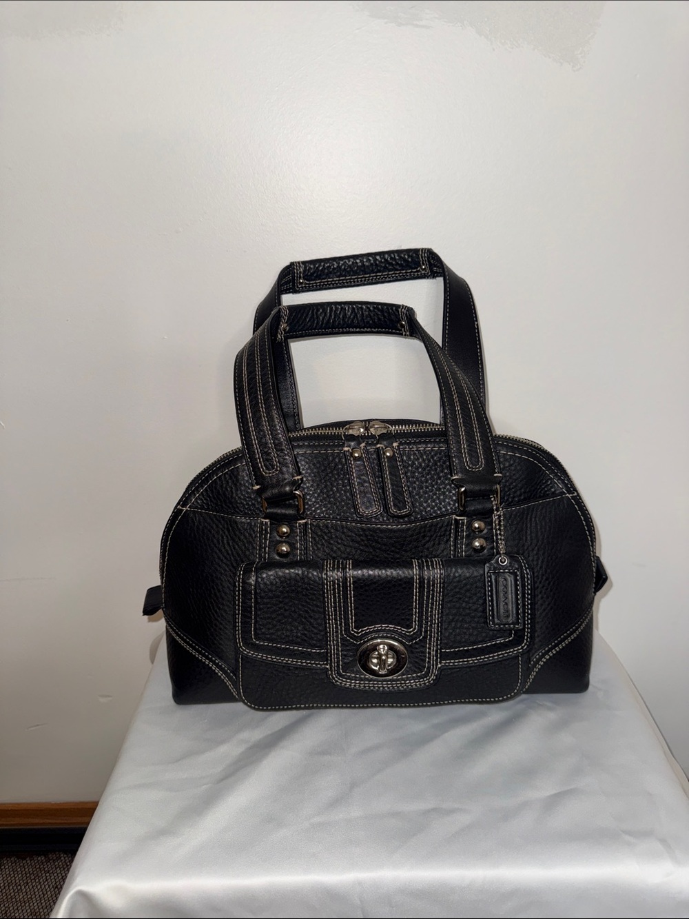 Coach Black Leather Satchel with Contrast Stitching